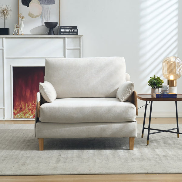 English Elm Foldable mid-century sleeper sofa bed recliner 3-in-1 convertible for small spaces with pillows and storage Beige W395P290556