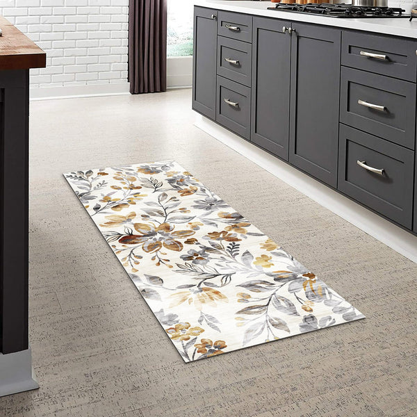 English Elm SPHINX Washable Non-Slip Runner Rug 24"x66" White Gray - Durable Low-Pile Indoor Outdoor Mat B186P261382