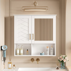 English Elm 2-in-1 Matte Wall Mounted Medicine Cabinet Soft Close Mirror Storage for Bathroom Vanity White N710P389456K