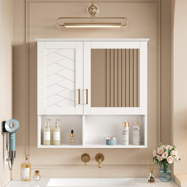 English Elm 2-in-1 Matte Wall Mounted Medicine Cabinet Soft Close Mirror Storage for Bathroom Vanity White N710P389456K