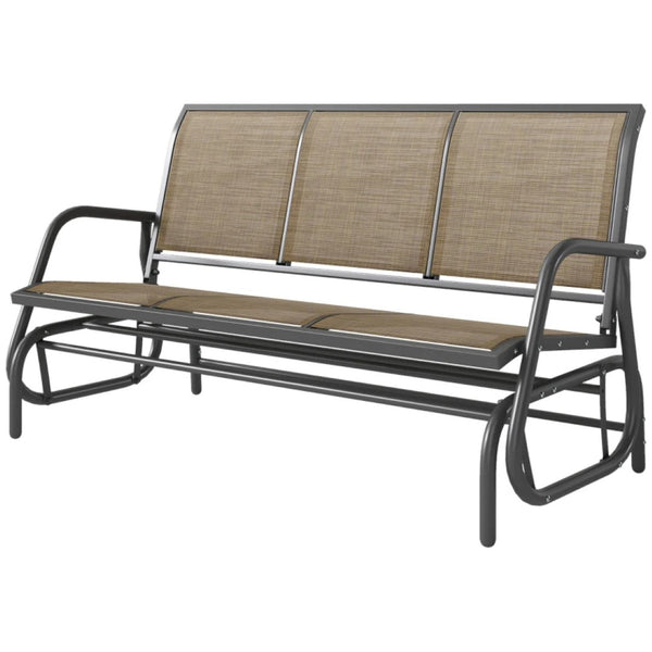 English Elm Outdoor 3 Seat Porch Glider Bench Powder Coated Steel Breathable Mesh Patio Swing T3971P420641