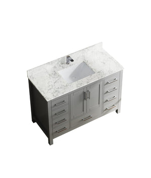 English Elm 47" Bathroom Vanity Solid Wood Cabinet Carrara Top Nine Drawers Modern Minimalist T3785P383043