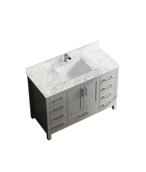 English Elm 47" Bathroom Vanity Solid Wood Cabinet Carrara Top Nine Drawers Modern Minimalist T3785P383043