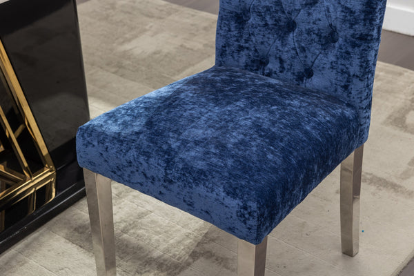 English Elm Set of 2 Modern Dining Chairs Plush Chenille Upholstery with Button-Tufting, S-Springs & Stainless Steel Legs Blue D772095825