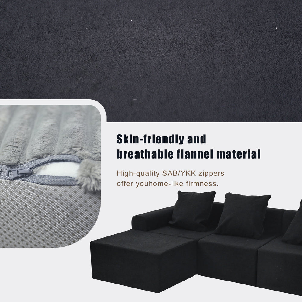 English Elm Convertible Modular Velvet Sectional Sofa Set Antique Black - CertiPUR-US Foam, Machine Washable Covers, Stain Resistant Comfort W3341P329088