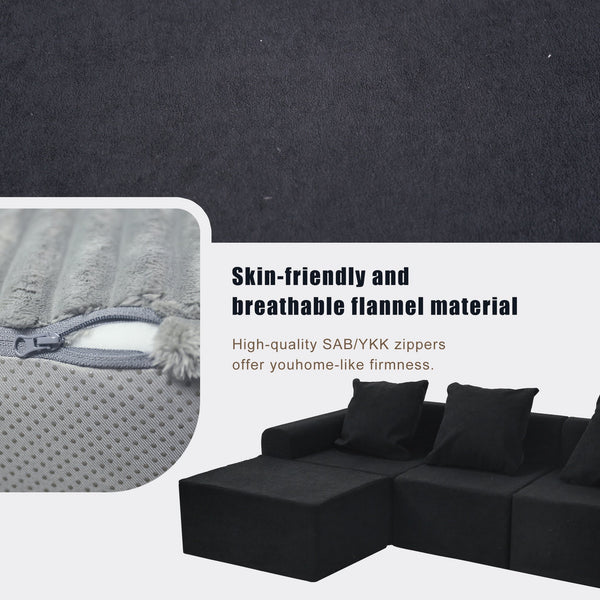 English Elm Convertible Modular Velvet Sectional Sofa Set Antique Black - CertiPUR-US Foam, Machine Washable Covers, Stain Resistant Comfort W3341P329088