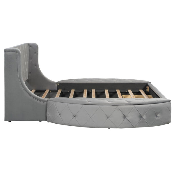English Elm Upholstered Queen Platform Bed Velvet Wingback Frame with Storage Drawer and Side Stools Gray LP200815AAE
