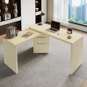 English Elm 90" Rotating L-shape Executive Desk Natural Melamine Mdf Surface Three Drawers Home Office Natural Wood N751S383638K