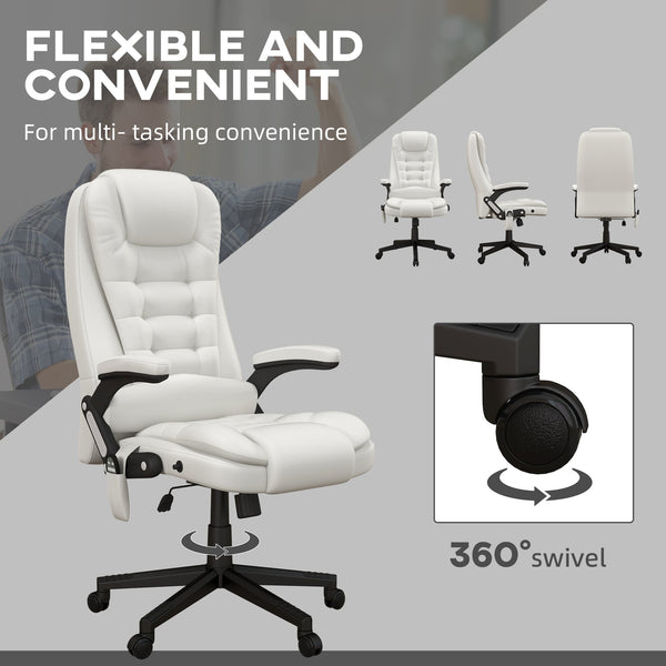 English Elm HOMCOM Ergonomic High Back Executive Office Chair with Recline, Retractable Footrest & Lumbar Support White W2225P200738