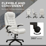 English Elm Homcom High Back Vibration Massage Office Chair With 6 Vibration Points, Heated Reclining Pu Leather Computer Chair With Armrest and Remote, White