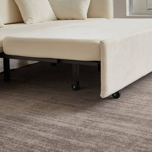 English Elm FX'' 66 Inch Sleeper Sofa Bed 3-in-1 Convertible Pullout Sofa with Plush Corduroy, 4 Pillows, Pockets Beige W1926S00058