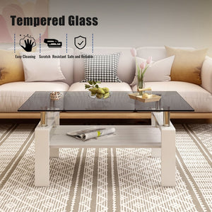 English Elm Rectangle Coffee Table With Gray Tempered Glass Top And Mdf Shelf – Modern Elegance For Living Room W241P181458-GIGA