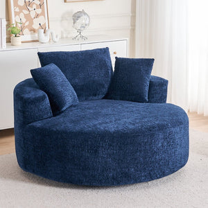 English Elm Round Swivel Barrel Chair Plush Chenille Upholstery Cozy Accent Seat for Any Room Blue W2915P338906
