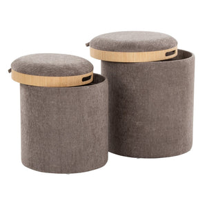 English Elm Tray Contemporary Nesting Ottoman Set – Versatile Brown Fabric & Natural Wood For Stylish Living Spaces B202P223747-GIGA