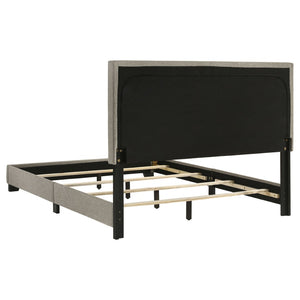 English Elm Efram Upholstered Panel Bed with Tall Padded Headboard and Matte Black Wood Legs Taupe B062P441115