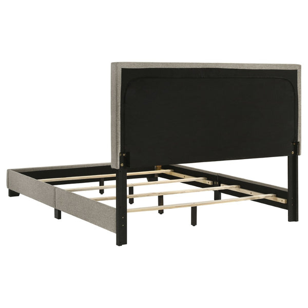 English Elm Efram Upholstered Panel Bed with Tall Padded Headboard and Matte Black Wood Legs Taupe B062P441115