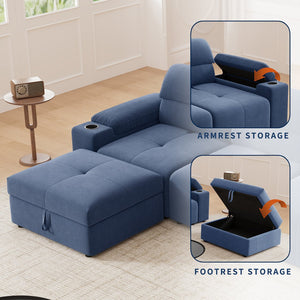 English Elm Modern Modular L-shaped sectional sofa 105-inch cloud deep-seat 4-seat cotton comfort with ottoman and storage Blue W3820S00008