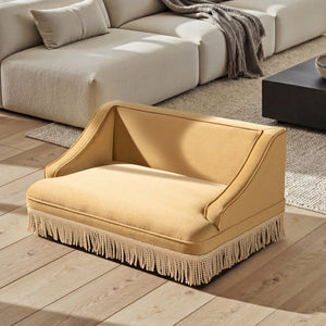 English Elm Duchess Regency Tufted Pet Sofa with Fringe Skirt Velvet Upholstery for Small Dogs Yellow B2719P479030