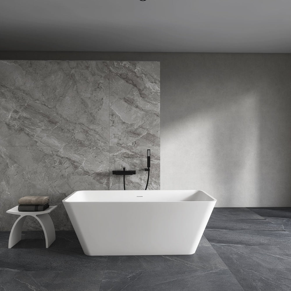 English Elm 67 Inch Stone Resin Freestanding Soaking Tub Matte White Spa Bath for Bathroom W1613P358116