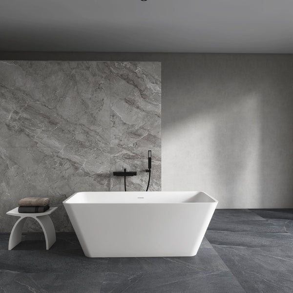 English Elm 67 Inch Stone Resin Freestanding Soaking Tub Matte White Spa Bath for Bathroom W1613P358116