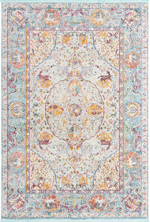 Unique Loom Baracoa Rumba Machine Made Border Rug Light Blue, Cream/Gold/Orange/Purple/Red 7' 1" x 10' 0"