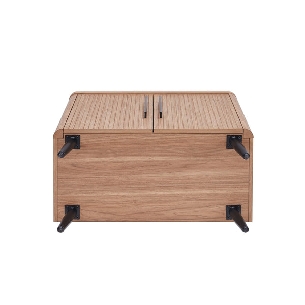 English Elm Jodie Fluted Accent Cabinet with Soft-Close Ribbed Doors, Black Metal Handles & Splayed Legs (31") Maple B365P397888