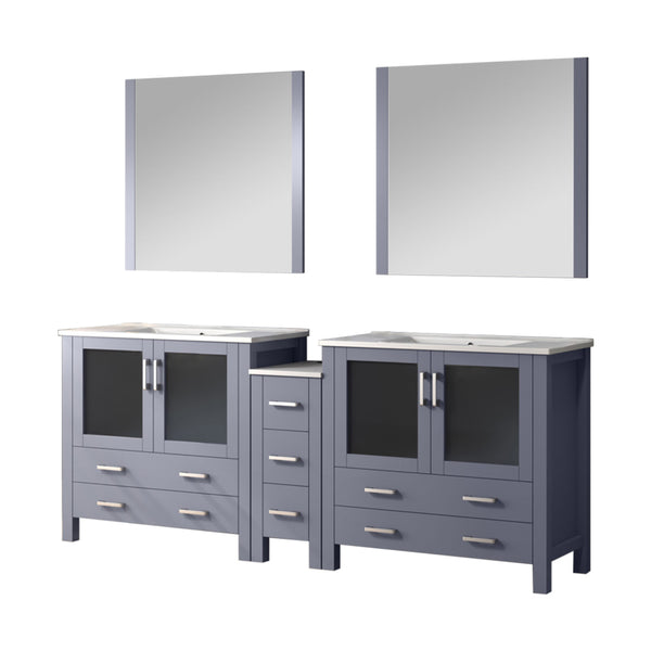 English Elm Dark Grey Double Bath Vanity With Mirrors, White Ceramic Top & Ample Storage For Modern Bathrooms B2731S00599
