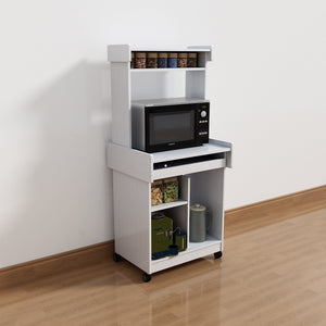 English Elm Microwave Mobile Cart with Hutch and Locking Castors — Versatile Coffee, Office & Appliance Station White B107P283309