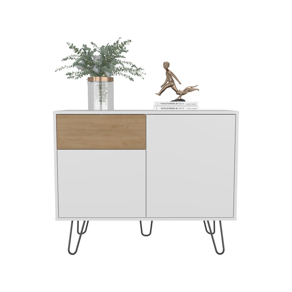 English Elm Sideboard, White & Natural Oak Finish with 2 Doors 1 Drawer 4 Shelves Durable Engineered Wood Storage Elegance B097P296818