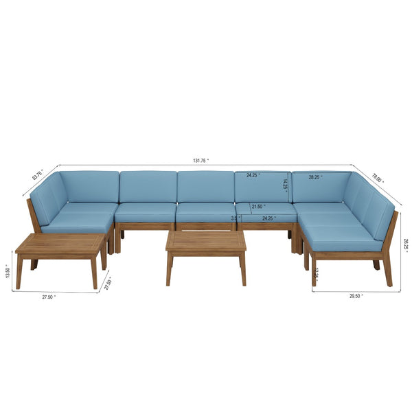 English Elm Christopher Knight Home® - Grenada 8-Seater Acacia Wood Sectional Sofa Set With Plush Cushions For Stylish Outdoor Comfort P1 N773OS00061B-GIGA