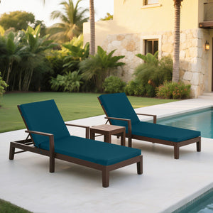 English Elm 2PCS Outdoor Lounge Chair Cushion Set - Lake Blue Polyester Chaise Seat & Back Removable Covers, UV Resistant, Strapped, High-Resilience Foam W419P311811