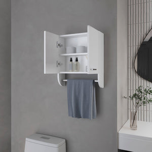 English Elm Goodyear Melamine Medicine Cabinet with Towel Bar, 2 Doors 2 Shelves, Moisture-Resistant White, Compact Wall Organizer B128P237152