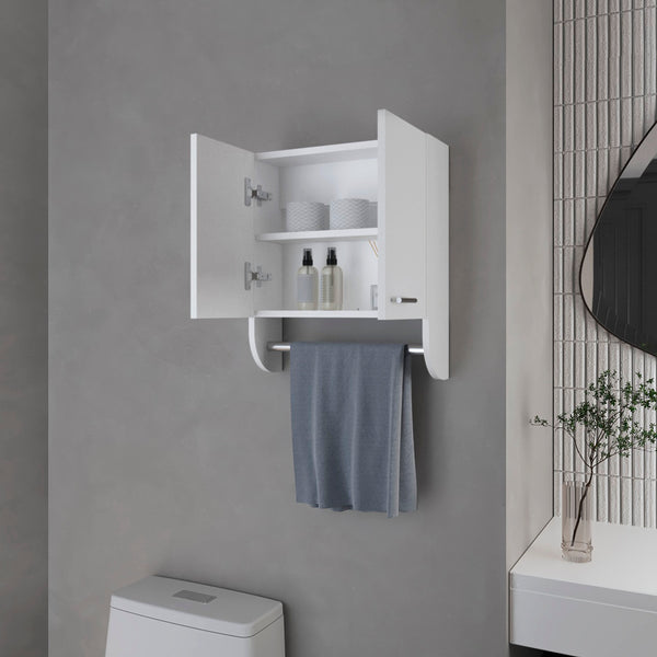 English Elm Goodyear Melamine Medicine Cabinet with Towel Bar, 2 Doors 2 Shelves, Moisture-Resistant White, Compact Wall Organizer B128P237152