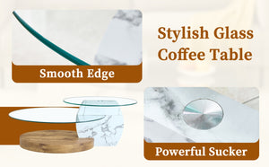 English Elm Contemporary Dual Tier Oval Glass Coffee Table with Marble and Wood Tone Base W1151P233589