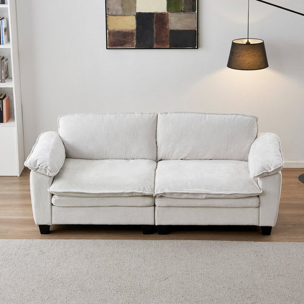 English Elm Living Room Chenille Loveseat with Pocket Coil Cushions and Washable Covers Seats Two Beige W1097S00233