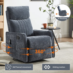 English Elm Blue Fabric Swivel Rocker Recliner with Massage Heat Nodes for Living Room Comfort Blue W1803P321823