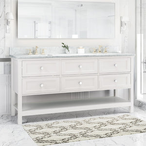 Christopher Knight Home® - Noble House - - 73'' Bathroom Vanity With Marble Top & Double Ceramic Sinks, 4 Drawers, Open Shelf, White