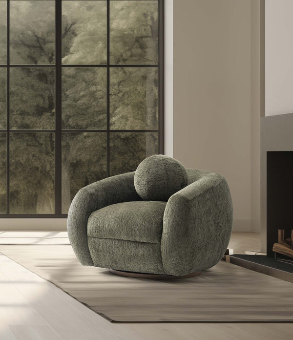 English Elm Lounge Swivel Accent Chair Olive Chenille Upholstered with Birch Frame for Living Rooms B365P398017