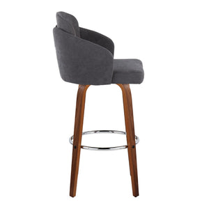 English Elm Fixed-height Mid-century Barstools with Walnut Legs and Grey Upholstered Seats Set B202S01900