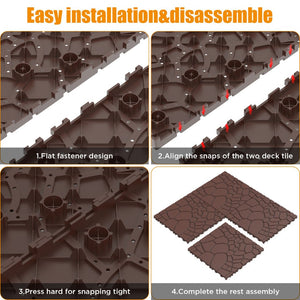 English Elm Stone Texture Interlocking Patio Tiles Polypropylene Anti-slip Outdoor Deck Flooring 44 Sq Ft Red+Brown W3022P268429