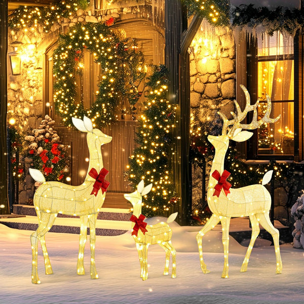 English Elm Outsunny Silver Led Reindeer Family Trio Outdoor Holiday Lawn Decor with Dual Light W2225P249609