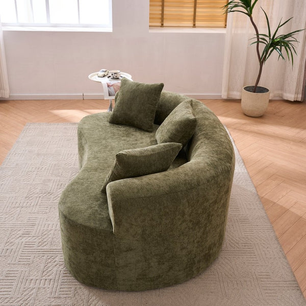 English Elm Crescent-shaped Cloud Sofa Three Seat Low Profile Chenille Living Room Curved Couch Green W2012P375728