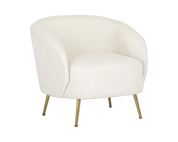 Sunpan CLEA Lounge Chair in Altro White Boucle - Sculptural Comfort with Gold Stainless Steel Legs 107571