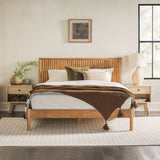 Contemporary Reeded Headboard Solid Wood Queen Bed Blonde ORLB5CBN Walker Edison