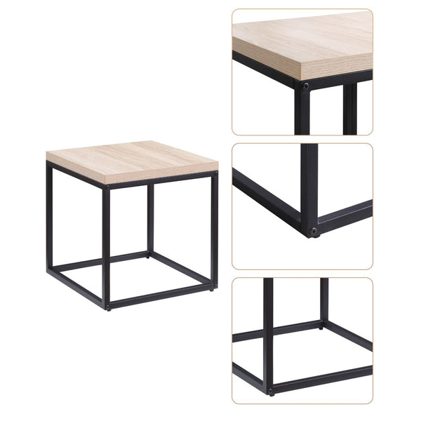 English Elm End Tables Set of 2 Two-tier Oak and Steel Cube Nightstands for Bedroom or Living Room W3151P345713