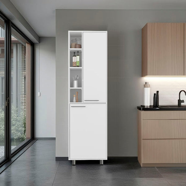 English Elm Burton Kitchen Pantry Cabinet with 2 Doors, Adjustable & Side Shelves, White Compact Storage Organizer B200P362038