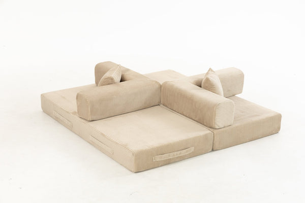 English Elm Full Foam Modular Sofa Bed Corduroy Upholstered Convertible Lounger for Studio Apartments Beige W3326P450777