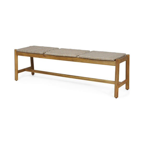 English Elm Christopher Knight Home® - Cambria 3-Seater Bench - Rustic Acacia Wood & Rattan Outdoor Seating For Patios, Porches & Gardens 68889.00LGRY