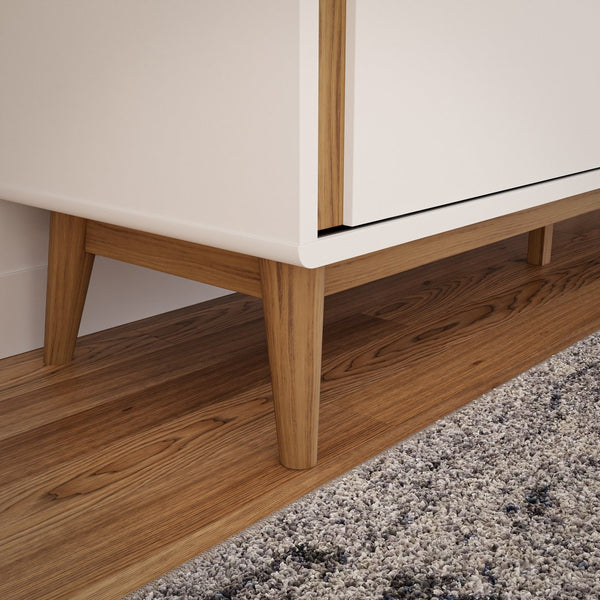 English Elm Brookside Mid-Century TV Stand White & Oak – 65"‑Ready Laminate Wood, Sliding Doors, Cord Management B350P326200