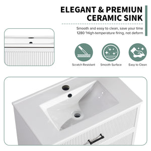 English Elm 30 Inch Bathroom Vanity With Ceramic Sink - Modern Freestanding Storage Cabinet, 2 Drawers, White Finish W1550S00045